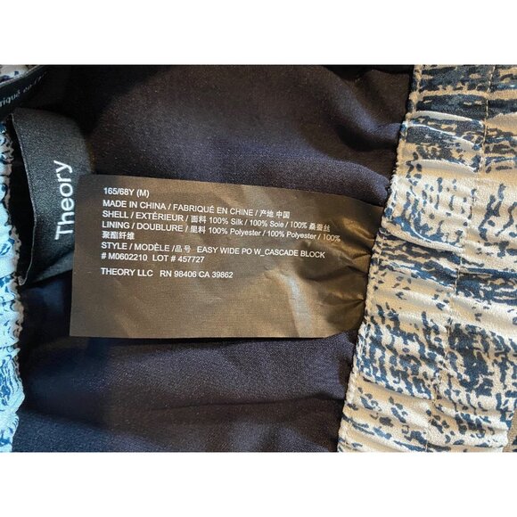 Theory Wide Leg Crop Pant Women's Medium 100% Silk Teal Multi Cascade Lined New - Picture 6 of 7